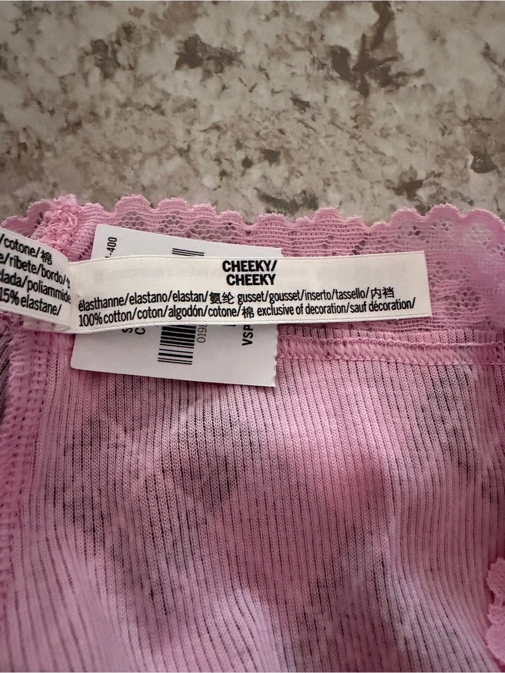 VS PINK Lace Trim Cotton Cheeky Christmas Panty Plaid NWT Large